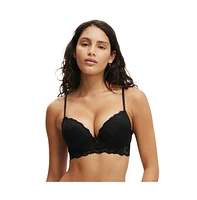 Cotton On Women's Everyday Lace Longline Push Up 2 Bra