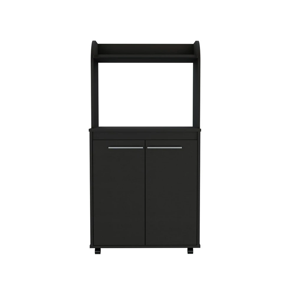 Depot E-Shop Lucca Kitchen Cart, Double Door Cabinet, One Open Shelf, Two Interior Shelves