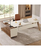 Tribesigns 71-Inch Executive Desk, L-Shaped Desk with 55-Inch Cabinet, Large Office Desk with Storage Shelves, Modern Computer Desk for Home Office