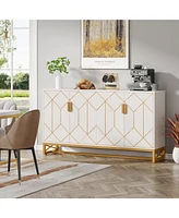 Tribesigns 59" White Gold Buffet Cabinet with Storage Kitchen Sideboard Storage Cabinet