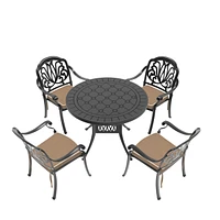 (Cushions In Random Colors)5-Piece Set Of Cast Aluminum Patio Furniture With Cushions