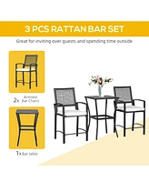 Streamdale Furniture 3pcs Patio Bar Set with Soft Cushion, Rattan Wicker Outdoor Furniture Set for Backyards, Lawn, Deck, Poolside