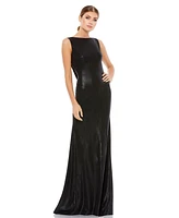 Mac Duggal Women's Metallic Cowl Back Column Gown