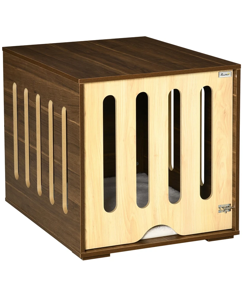 Furniture Style Dog Crate End Table with Removable Door Panel, Dog Crate Bed with Foam Cushion, Safety Lock, Indoor Use, for Small & Medium Dogs, Brow