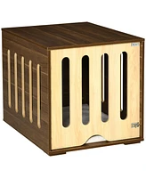 Furniture Style Dog Crate End Table with Removable Door Panel, Dog Crate Bed with Foam Cushion, Safety Lock, Indoor Use, for Small & Medium Dogs, Brow