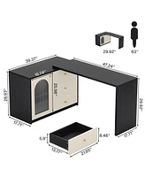 Tribesigns Modern Makeup Vanity, Retractable Large Vanity Desk with 3 Drawers and Cabinet, Makeup Corner Dressing Table for Bedroom