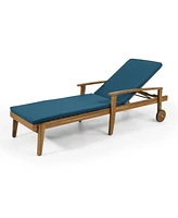 Premium Acacia Wood Chaise Lounge With Adjustable Seating And Water-Resistant Cushions