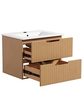 Streamdale Furniture 24 Inch Floating Bathroom Vanity with Ceramic Sink, Modern Bath Storage Cabinet Vanity with Drawers Wall Mounted Combo Set for Ba