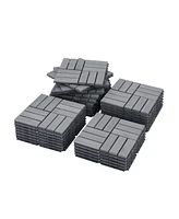 30 Pcs Interlocking Deck Tiles Checker Pattern, 12" x 12" Square Light Gray Acacia Hardwood Outdoor Flooring for Patio, Bancony, Pool Side,.