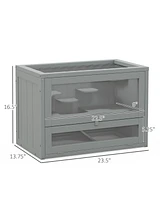 2-Level Hamster Cage Mice and Rat House, Small Animal Habitat for Guinea Pigs, Chinchillas with Openable Top, Front Door, Shelf and Ladder, Gray