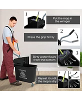 Mop Bucket with Wringer on Wheels for Floor Cleaning, 21 Quart, Separate Dirty and Clean Water, Black