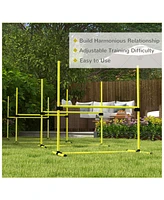 4 Piece Dog Agility Training Equipment for Dog Agility Course with Adjustable Height Jump Bars, Included Carry Bag, & Displacing Top Bar, Yellow