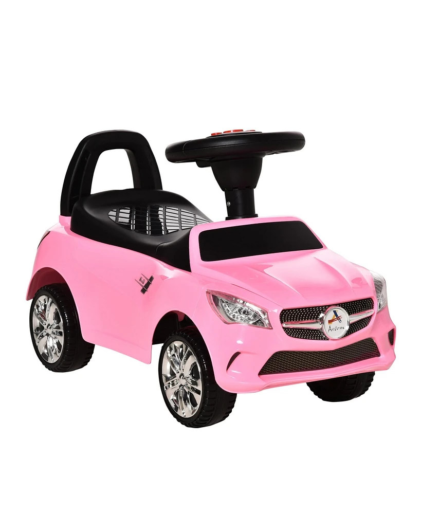 Simplie Fun Kids Ride On Push Car, Foot-to-Floor Walking Sliding Toy Car for Toddler with Working Horn, Music, Headlights and Storage, Pink