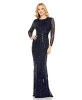 Mac Duggal Women's Embellished Long Sleeve Column Gown