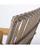 Set Of 2, Acacia Wood Cape Woven Wicker Large Lounge Chair With Pillow For Patio, Deck, Yard, Lawn And Garden Seating, Teak Finish+Natural Wicker+Ligh