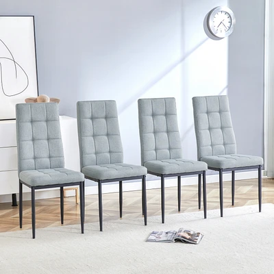 Linen Tufted Dining Room Chairs Set of 4, Accent Diner Chairs Upholstered Fabric Side Stylish Kitchen Chairs with Metal Legs and Padded Seat - Gray