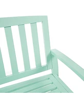 Farmhouse-Style Acacia Wood Bench In Light Mint