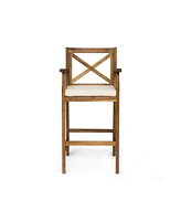 Acacia Wood Outdoor Barstools With Water-Resistant Cushions (Set Of 2)
