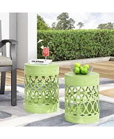 Simplie Fun Modern Metal End Table Set With Cut Iron Design (Set Of 2)