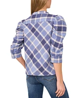 CeCe Women's Cotton Plaid Puff Elbow-Sleeve Shirt