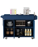 53.2" Kitchen Island with Drop Leaf, Kitchen Storage Cart with Spice Rack, Towel Rack and 2 Drawers, Rolling Kitchen Island on Wheels with Adjust