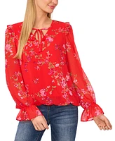 CeCe Women's Tie-Neck Ruffled Long-Sleeve Blouse