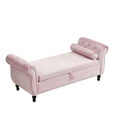 Streamdale Furniture Velvet Multifunctional Storage Rectangular ottoman bench with 1 Pillow, Pink