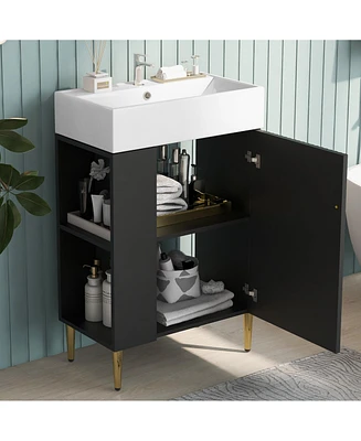 Streamdale Furniture 21.6" Black Bathroom vanity, Combo Cabinet, Bathroom Storage Cabinet, Single Ceramic Sink, Left side storage
