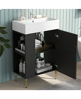 Streamdale Furniture 21.6" Black Bathroom vanity, Combo Cabinet, Bathroom Storage Cabinet, Single Ceramic Sink, Left side storage