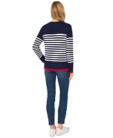 CeCe Women's Sailor Stripe Heart-Trim Sweater