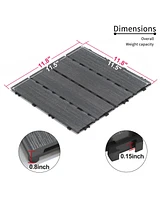 Patio Floor Tiles Pack of Wpc Wood-Plastic Composite Patio Deck Tiles Diy Interlocking Decking Tiles, Quick Deck Floor Tile, Court Tile