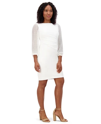 Jessica Howard Petite Mesh-Sleeve Sheath Dress