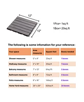 Streamdale Furniture 10 Pcs Interlocking Deck Tiles Striped Pattern, 12" x 12" Square Light Gray Acacia Hardwood Outdoor Flooring for Patio, Bancony,