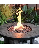 Outdoor Propane Fire Pit, Square Stonecrest Gas Fire Pit for Outside Patio, Concrete Propane Fire Table 50,000 Btu Gas Fire Pit w Lava Rocks, Waterpro