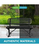 Simplie Fun 4 ft. Outdoor Steel Bench with Backrest in Black