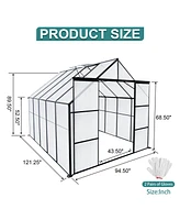 Simplie Fun 8x10FT Double Door Polycarbonate Greenhouse Raised Base and Anchor Aluminum Heavy Duty Walk