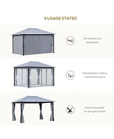 10' x 13' Patio Gazebo, Aluminum Frame, Outdoor Gazebo Canopy Shelter with Netting & Curtains, Garden, Lawn, Backyard and Deck, Gray