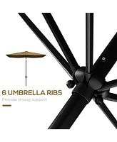 6.5' x 10' Rectangular Market Umbrella, Patio Outdoor Table Umbrella with Crank and Push Button Tilt, Coffee