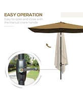 Streamdale Furniture 6.5' x 10' Rectangular Market Umbrella, Patio Outdoor Table Umbrella with Crank and Push Button Tilt, Coffee