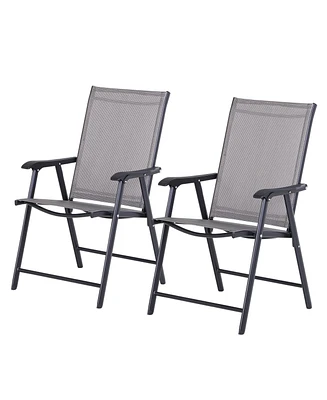 Streamdale Furniture Set of 2 Patio Folding Chairs, Stackable Outdoor Sling Patio Dining Chairs with Armrests for Lawn, Camping, Dining, Beach, Metal