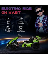24V 7.5 Mph Electric Go Kart with Adjustable Seat, Drifting Car Battery Powered Ride on Toy Outdoor with Slow Start, Button Start, Music, Honking Horn