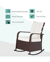 Simplie Fun Wicker Outdoor Rocking Chair, Patio Recliner with Adjustment Backrest, Pe Rattan Lounge Chair with Adjustable Footrest and Cushions for Ga