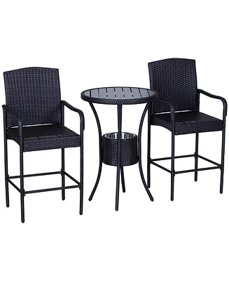 Simplie Fun Rattan Wicker Bar Set for 3 Pcs with Ice Buckets, Patio Furniture with 1 Bar Table and 2 Bar Stools for Poolside, Backyard, Porches