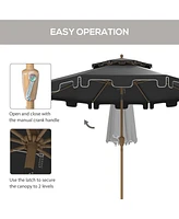 Streamdale Furniture 9' Patio Umbrella with Push Button Tilt and Crank, Double Top Ruffled Outdoor Market Table Umbrella with 8 Ribs, for Garden, Deck