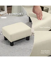 Streamdale Furniture Ottoman Foot Rest, Small Foot Stool with Linen Fabric Upholstery and Plastic Legs, Cube Ottoman for Living Room