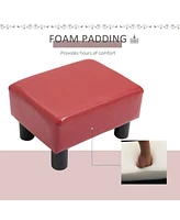 Ottoman Foot Rest, Small Foot Stool with Faux Leather Upholstery, Rectangular Ottoman Footrest with Padded Foam Seat and Plastic Legs, Red
