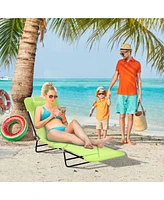 Simplie Fun Folding Chaise Lounge Chair, Pool Sun Tanning Chair, Outdoor Lounge Chair with Reclining Back, Breathable Mesh Seat, Headrest for Beach, Y