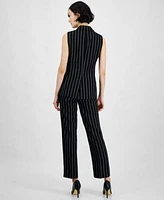 Klein Womens Pinstripe Sleeveless Single Button Blazer Mid Rise Pull On Pants