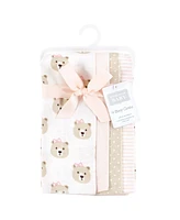 Hudson Baby Infant Girl Cotton Flannel Burp Cloths, Pink Taupe Bear, One Size