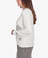 Alfred Dunner Petite Copenhagen Snowflake Embroidered Chenille Sweater